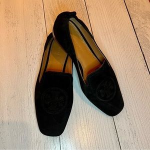 Tory Burch Leigh Loafer Ballet Flat Black Suede Shoes 7 1/2
